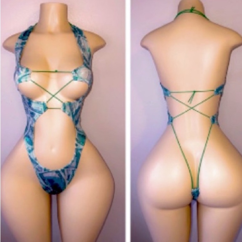 Money 💵 Exotic Dancewear Slingshot Club Stripper Dancer Thong Bodysuit HOTSWIM